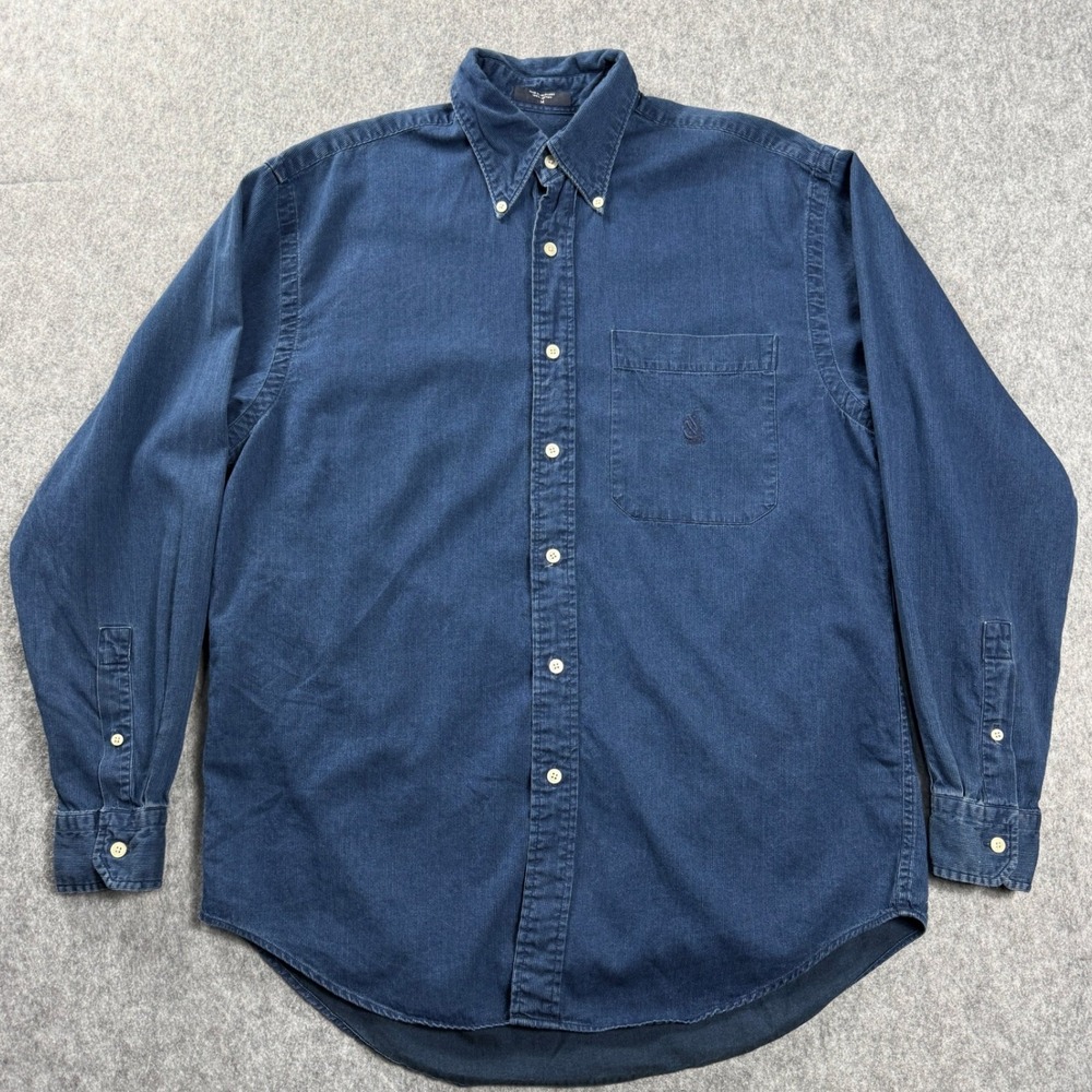 Nautica Mens Shirt M Blue Corduroy Cord Long Sleeve Button Up Outdoors